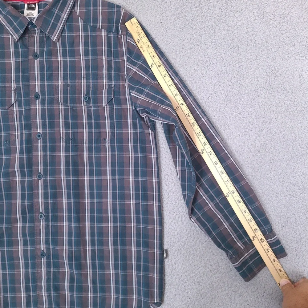 The North‎ Face Shirt Mens Medium Aqua Blue Gray Plaid Button Down Long Sleeve